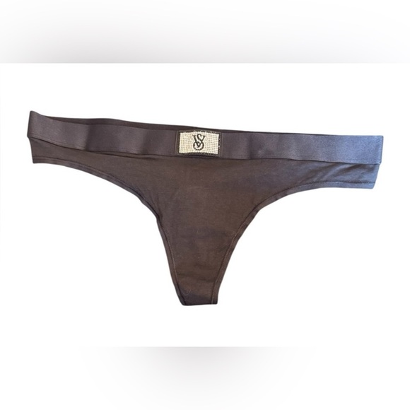 Victoria's Secret Black Logo Embellished Thong Women's Size Small NWT - Picture 1 of 6
